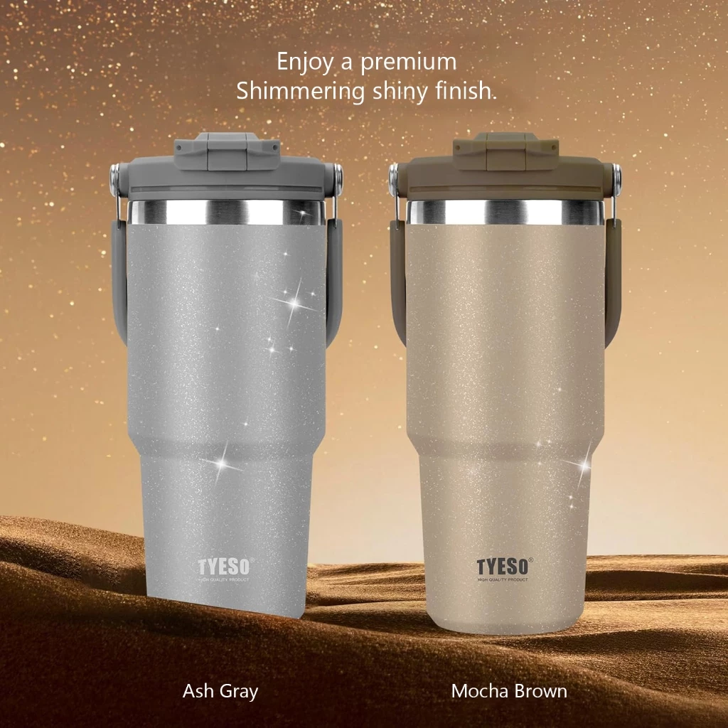 TYESO 01-01022/23/24/25/26 600ML/750MTumbler พร้อมที่จับ,ขวดน้ําฉนวนสุญญากาศพร้อมฝาปิด 2-in-1 และฟาง,ถ้วยกาแฟสแตนเลสผนังคู่แก้วเดินทางป้องกันการรั่วพลิก thumbnail 5