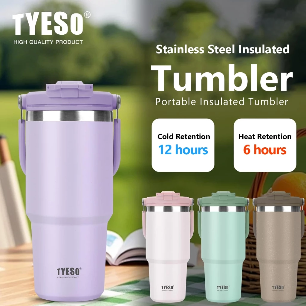 TYESO 01-01022/23/24/25/26 600ML/750MTumbler พร้อมที่จับ,ขวดน้ําฉนวนสุญญากาศพร้อมฝาปิด 2-in-1 และฟาง,ถ้วยกาแฟสแตนเลสผนังคู่แก้วเดินทางป้องกันการรั่วพลิก thumbnail 3