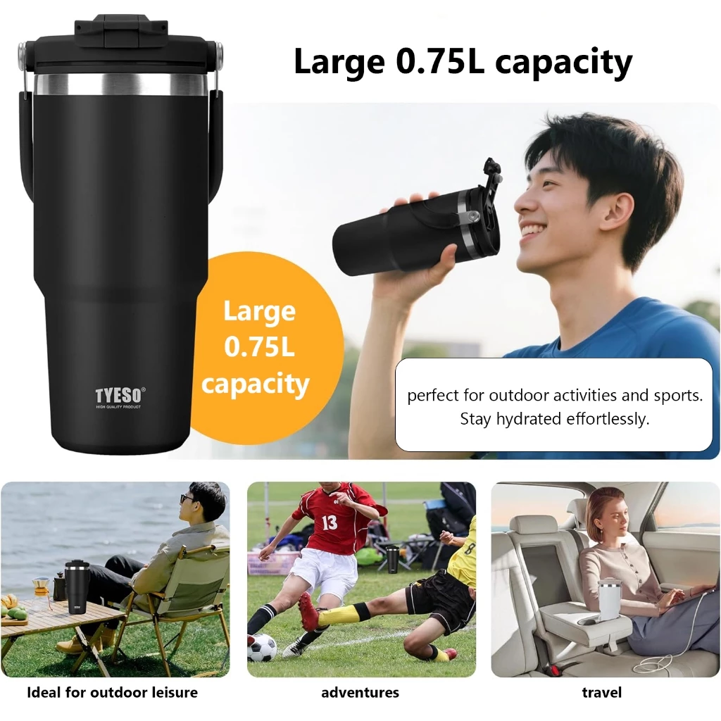 TYESO 01-01022/23/24/25/26 600ML/750MTumbler พร้อมที่จับ,ขวดน้ําฉนวนสุญญากาศพร้อมฝาปิด 2-in-1 และฟาง,ถ้วยกาแฟสแตนเลสผนังคู่แก้วเดินทางป้องกันการรั่วพลิก thumbnail 7