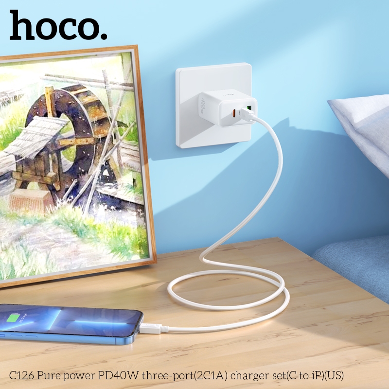 hoco. C126 หัวชาร์จชาร์จเร็ว PD40W สามพอร์ต QC3.0 รองรับ USB-Type-C*2 เบาและพกพาสะดวก - รูปที่ 6