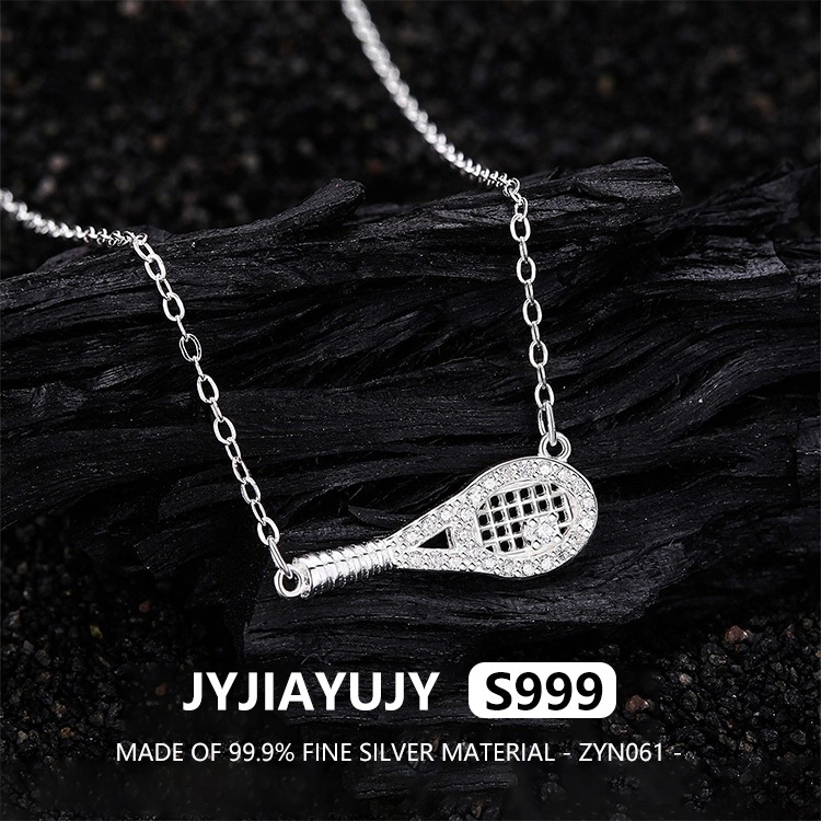 JJYJIAYUJY 100% ทั้ง Original Fine Silver S999 จี้สร้อยคอไม้เทนนิสฝัง Zirconia ในสต็อกสําหรับ Hypoal