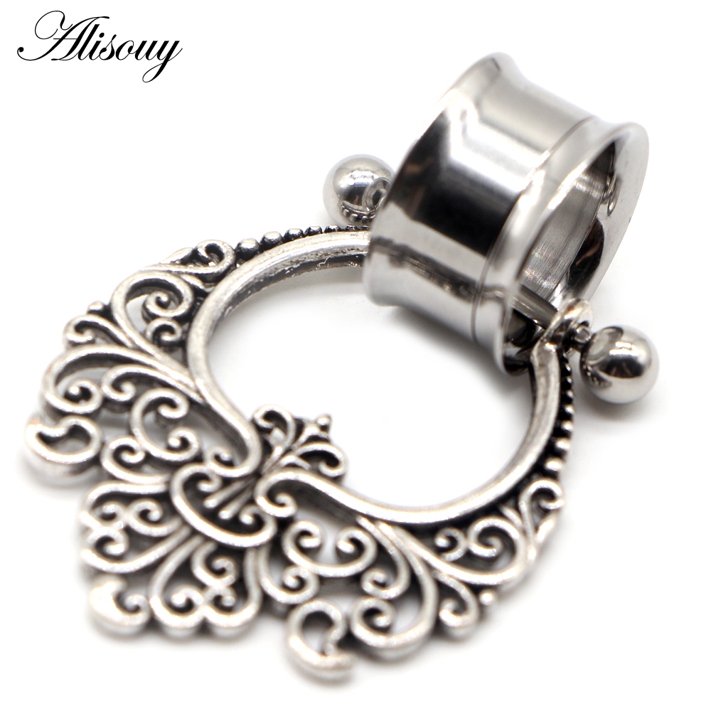 Alisouy 2 ชิ้น 6-25 มม.เหล็กผ่าตัดอุโมงค์หูเจาะปลั๊ก Double Flare เนื้ออุโมงค์วัดต่างหู Stretcher Dangle stretchers ปลั๊ก ราคา ถูกที่สุด ดีลบีเคเค แกลเลอรีภาพที่ 5