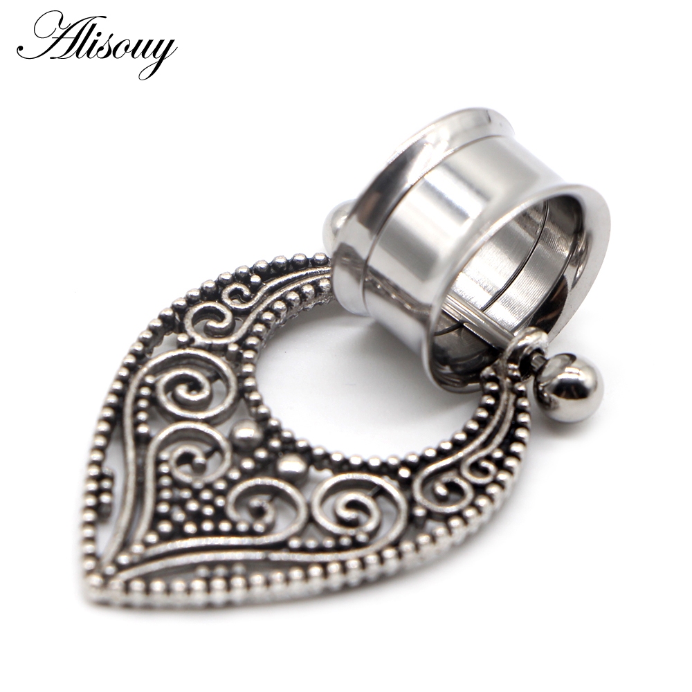 Alisouy 2 ชิ้น 6-25 มม.เหล็กผ่าตัดอุโมงค์หูเจาะปลั๊ก Double Flare เนื้ออุโมงค์วัดต่างหู Stretcher Dangle stretchers ปลั๊ก ราคา ถูกที่สุด ดีลบีเคเค แกลเลอรีภาพที่ 7