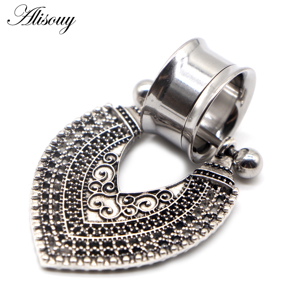Alisouy 2 ชิ้น 6-25 มม.เหล็กผ่าตัดอุโมงค์หูเจาะปลั๊ก Double Flare เนื้ออุโมงค์วัดต่างหู Stretcher Dangle stretchers ปลั๊ก ราคา ถูกที่สุด ดีลบีเคเค แกลเลอรีภาพที่ 8