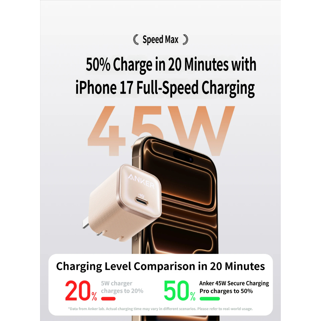 Anker Anker PowerPort 17 Pro Max GaN Charger (45W) เข้ากันได้กับโทรศัพท์ 16 Pro, 35W Fast Charging ส
