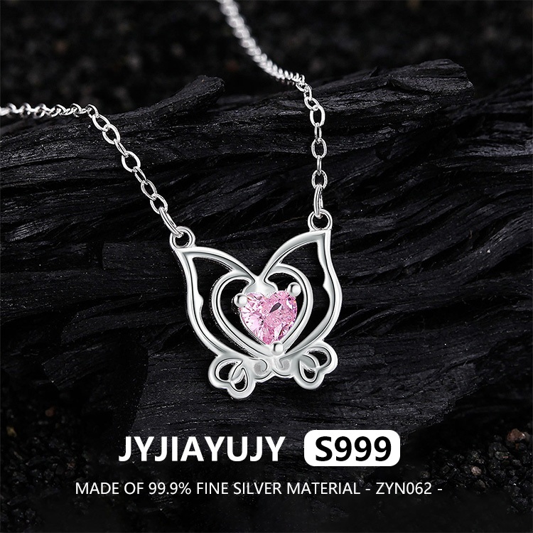 JJYJIAYUJY 100% ทั้งหมด Original Fine Silver S999 จี้สร้อยคอผีเสื้อรูปหัวใจฝัง Zirconia ในสต็อกแฟชั่