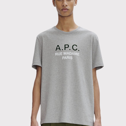 APTCT-SHIRT ผู้ชาย APC Casual อินเทรนด์ตัวอักษรรอบคอหลวมด้านบนเสื้อยืด
