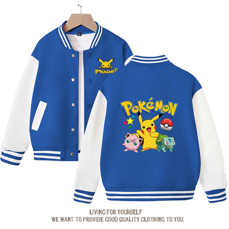 Pokemon เสื้อแจ็กเก็ตเบสบอล ลายโปเกม่อน ปิกาจู แฟชั่นฤดูใบไม้ผลิ และฤดูใบไม้ร่วง สําหรับเด็ก