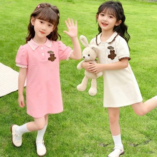 【จัดส่งจากประเทศไทย】ชุดโปโลลายทางสีขาวและสีดําสําหรับเด็กสาว…