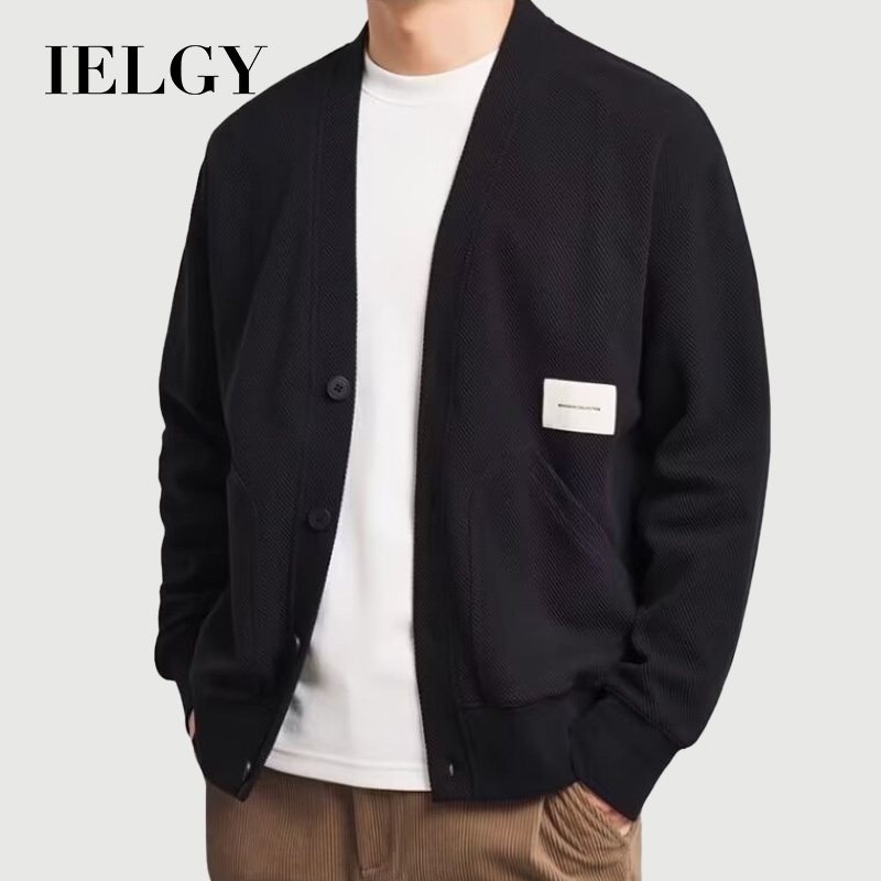 IELGY ถักเสื้อสเวตเตอร์ถักผู้ชายฤดูใบไม้ผลิและฤดูใบไม้ร่วงคอวีหลวมแขนยาวสบายๆใหม่แจ็คเก็ต