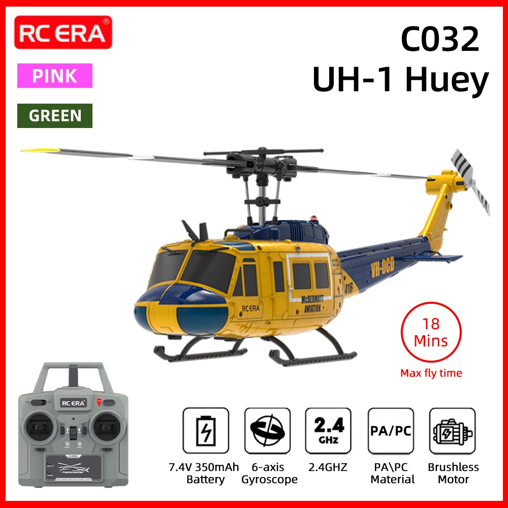RC ERA RC เฮลิคอปเตอร์ C032 1:48 Huey เฮลิคอปเตอร์ UH-1 6 แกน Gyro 6 ช่อง 3D Dual Brushless มอเตอร์รีโมทคอนโทรลเครื่องบิน