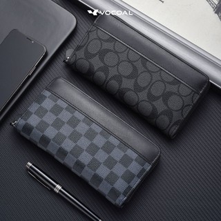 VOCOAL men's long wallet PU leather zipper with hand strap