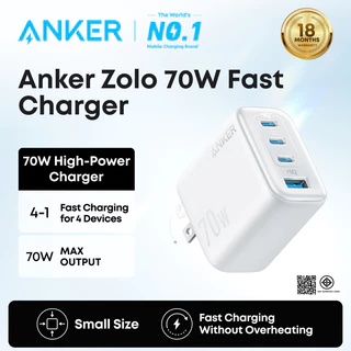 Anker Zolo 70W Charger｜4-Port Wall Adapter with Ultra-Fast 70W Output｜70W Fast Charger｜Gan Charger Technology｜Compact and Stable Design｜For iPhone 17 /16/15 Series, MacBook Air, iPad, Pixel, For Galaxy, and More