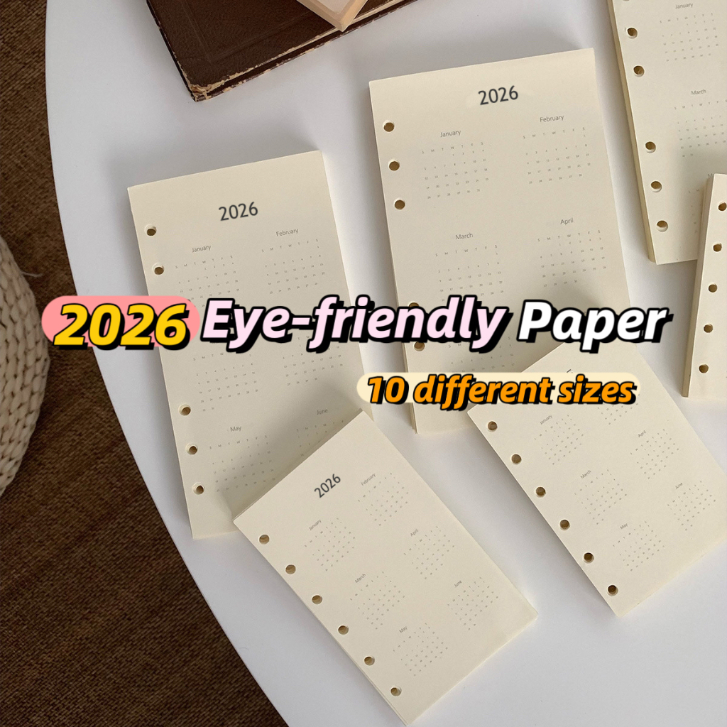 50 แผ่น M5/A7/A6 ขนาด 2026 ปฏิทินหลวมแหวน Binder กระดาษด้านใน Eye-friendly Beige