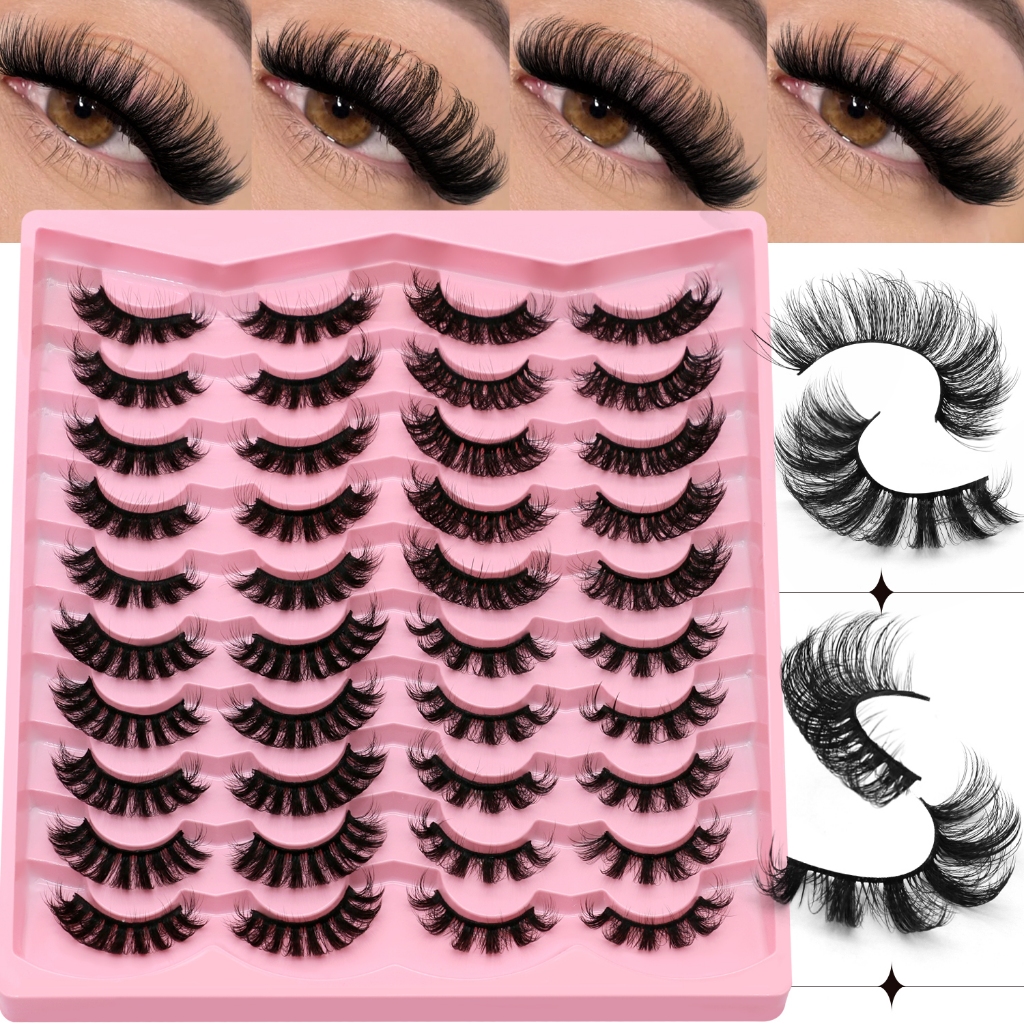 Groinneya รัสเซีย D-Curl ขนตาปลอม 20 คู่ Mega Volume Fluffy & สบายขนตาสําหรับดูหนาแน่น