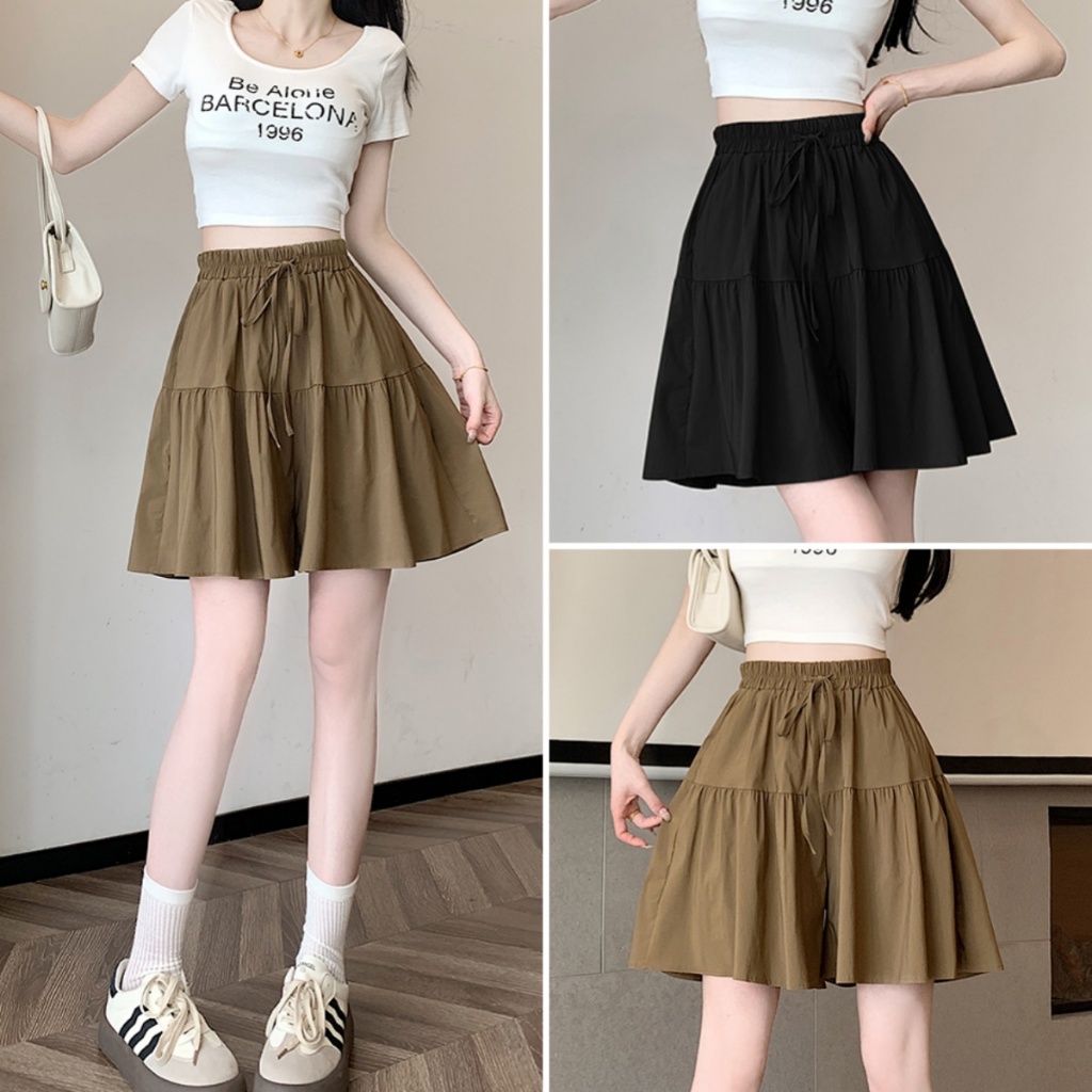 Hotgirl พร้อมส่ง กางเกงขาสั้นทรงหลวมเอวสูงลำลองสำหรับผู้หญิง ลุคหวานๆสไตล์เกาหลี รูปทรงเอไลน์สุดเก๋