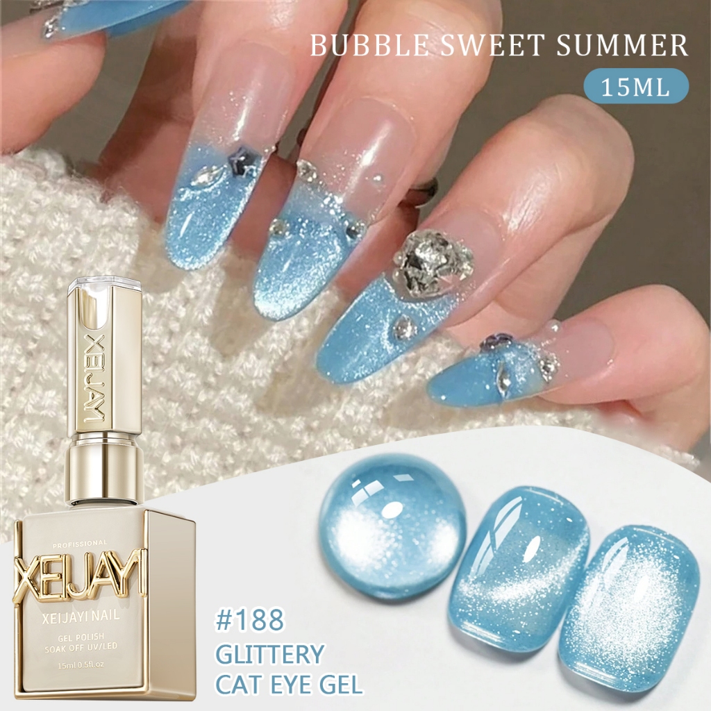 XEIJAYI สไตล์ใหม่ Blue Cats Eye เจลยาทาเล็บติดทนนาน Shining เหมาะสําหรับร้านทําเล็บและบ้าน DIY
