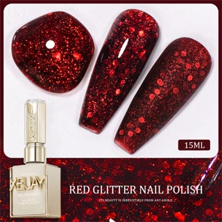 XEIJAYI ยาทาเล็บเจลสะท้อนแสงสีแดงสไตล์ใหม่ความอิ่มตัวสูงเหมา…