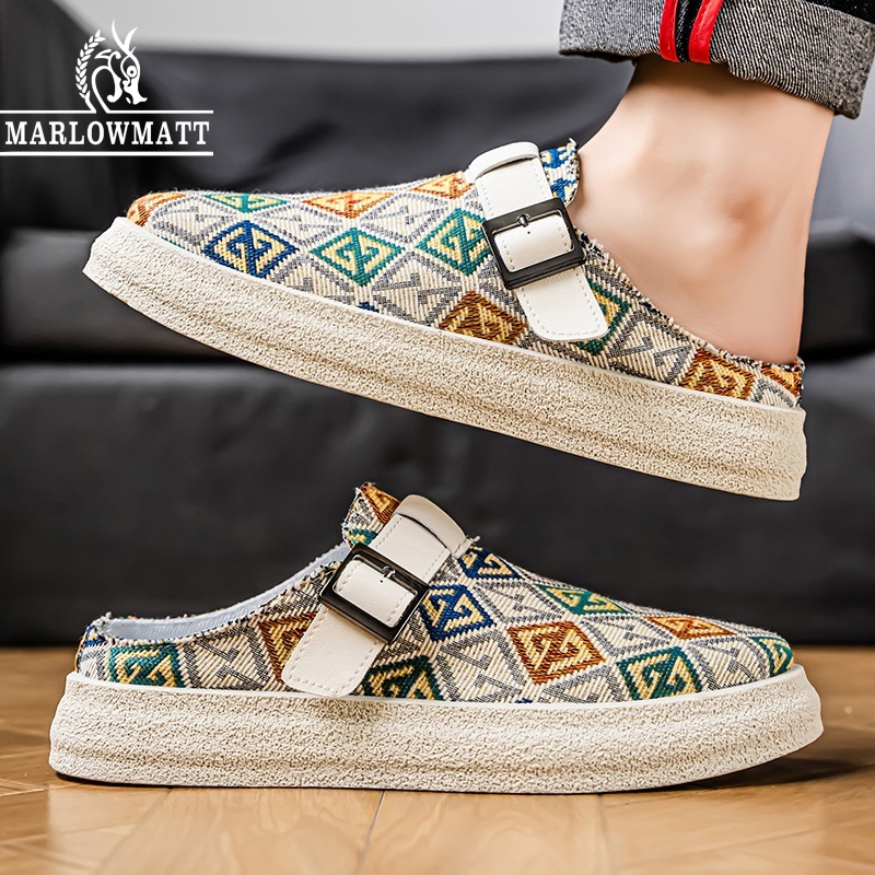 รองเท้าแตะผู้ชาย Marlowmatt | น้ําหนักเบาระบายอากาศได้ | ล่อโบฮีเมียนพิมพ์ลายย้อนยุค