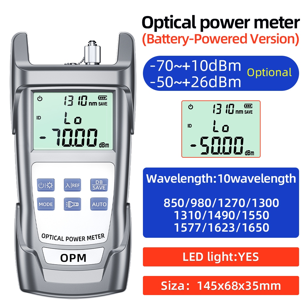 เครื่องวัดพลังงานแสงออปติคอลขนาดเล็ก | -70~+10dBm Multi-Wavewength | เครื่องมือ 5G FTTH แบบชาร์จไฟได