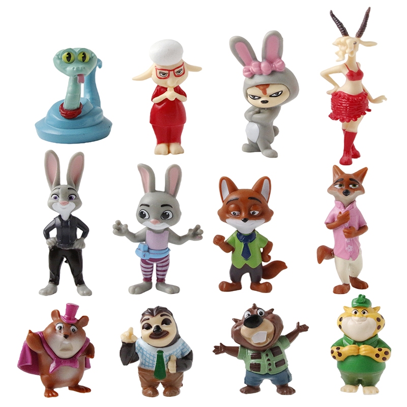 12 ชิ้น/เซ็ต 5-8 ซม.การ์ตูนอะนิเมะกระต่าย Judy Hopps Fox Nick Wilde แฟลช Sloth แกะรุ่น Q PVC ตัวเลขการกระทําตุ๊กตาของเล่น