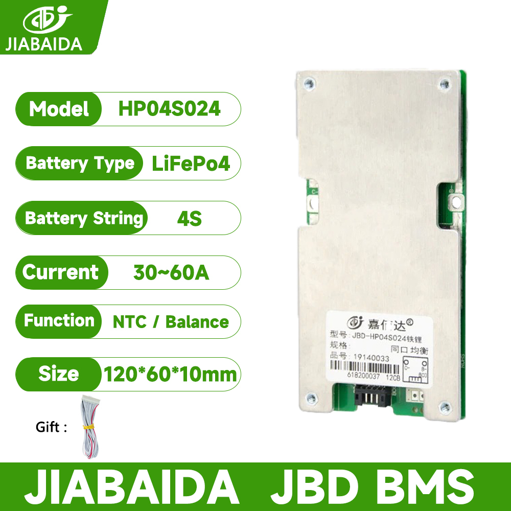 JBD BMS LiFePo4 4S 12V ระบบจัดการแบตเตอรี่ 30A 40A 60A กระแสไฟต่อเนื่อง JIABAIDA BMS Balance