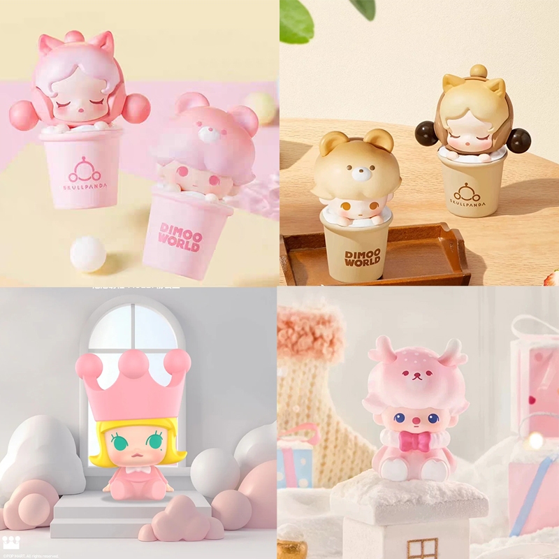 POP MART POP BEAN Bubble Tea DIMOO MOLLY SKULLPANDA สตรอเบอร์รี่มิลค์เชค