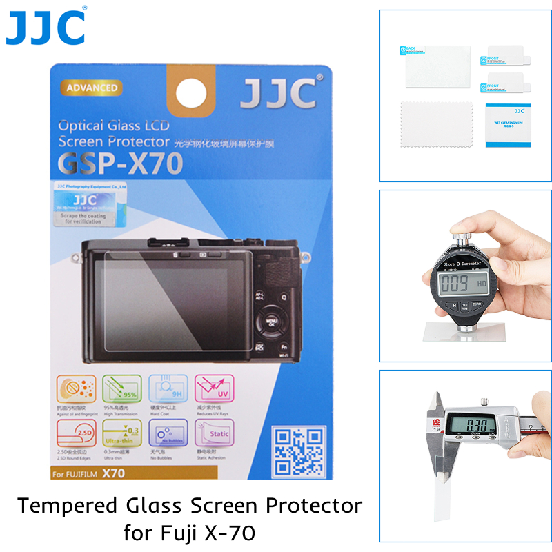 JJC กระจกนิรภัยป้องกันหน้าจอสําหรับ Fuji Fujifilm X70 X-70 กล้อง LCD ป้องกันฟิล์มสติกเกอร์แก้วฟิล์มแ