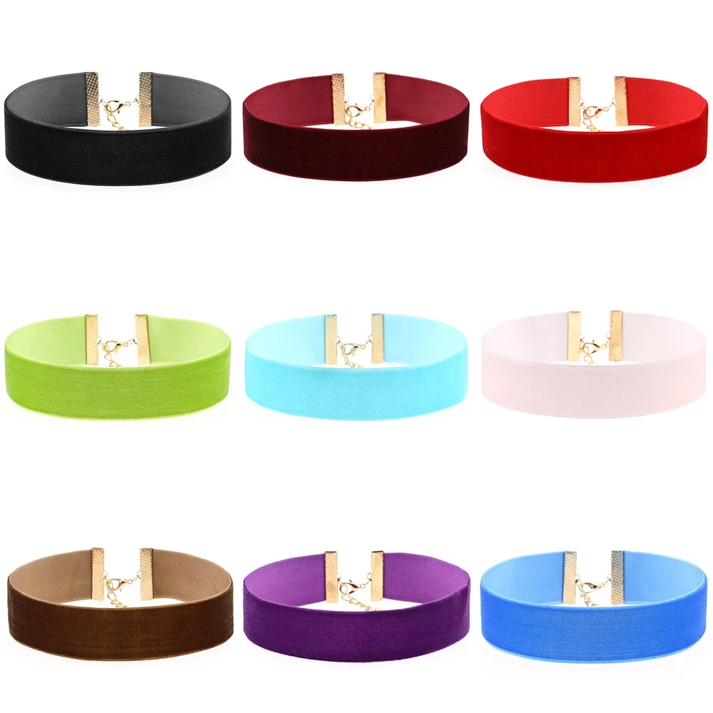 ใหม่กว้างกํามะหยี่สีดํา Choker สร้อยคอเข็มขัด Chokers สร้อยคอสีชมพู Chocker collier คอเครื่องประดับ