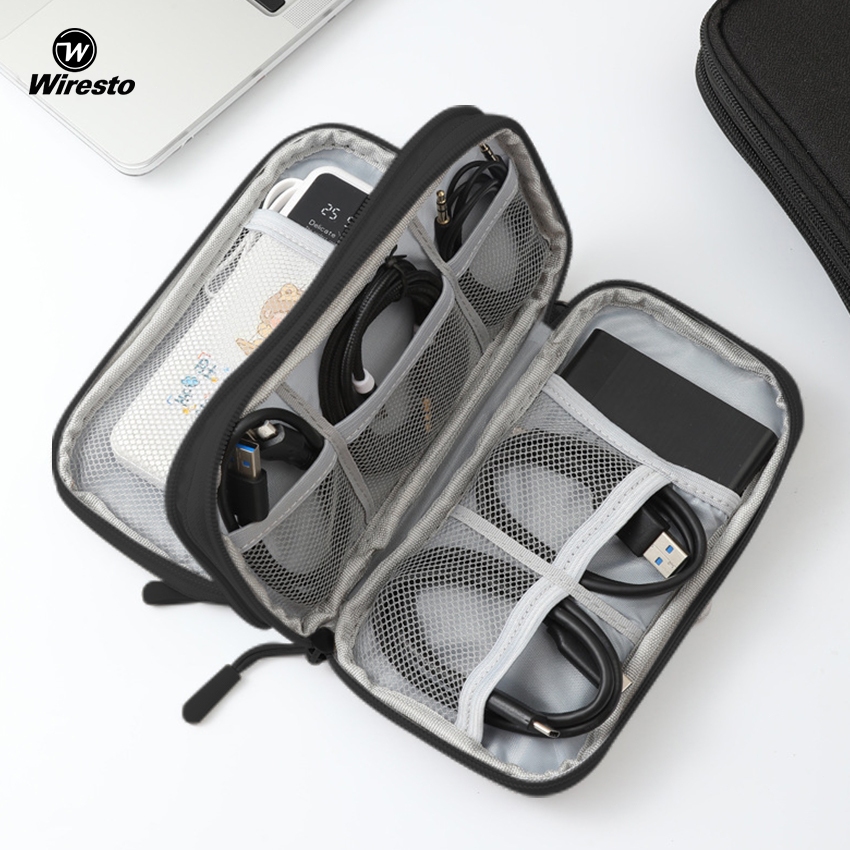 WIRESTO กระเป๋าเก็บของสองชั้น สําหรับเดินทาง ใส่สาย USB และอุปกรณ์เสริมอิเล็กทรอนิกส์