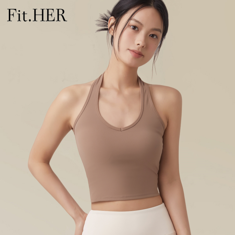 Fit.HER พอดี.ของเธอ สปอร์ตบราสตรีเชือกแขวนคอพร้อมแผ่นถอดได้, การออกแบบด้านหลังต่ํากันกระแทกสําหรับวิ่งและโยคะ, สวมใส่เป็นเสื้อครอป