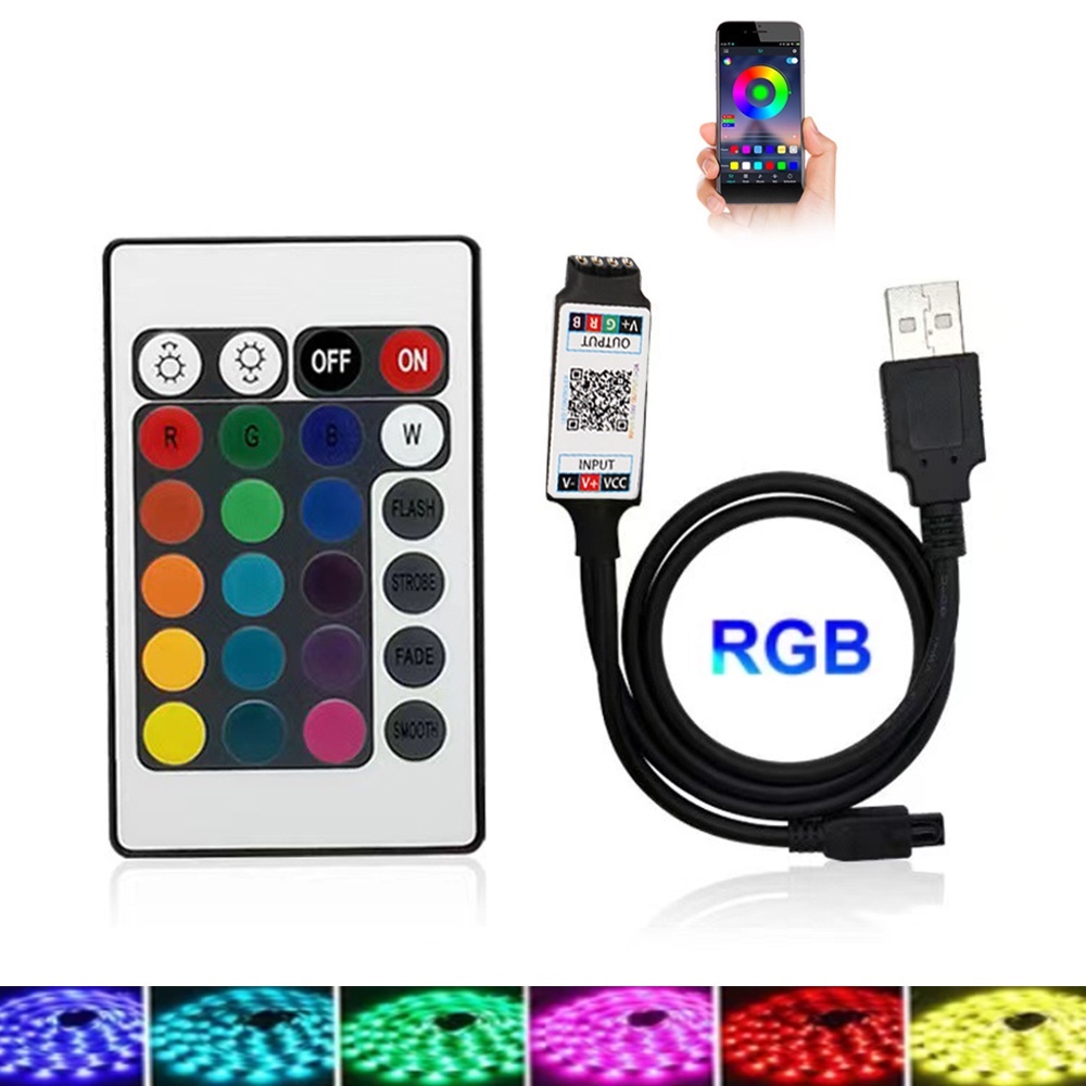 5V USB 5M/10M/15M LED Light Bar บลูทูธ IR Controller 24 ปุ่มไร้สาย Dimmer RGB IR รีโมทคอนโทรล
