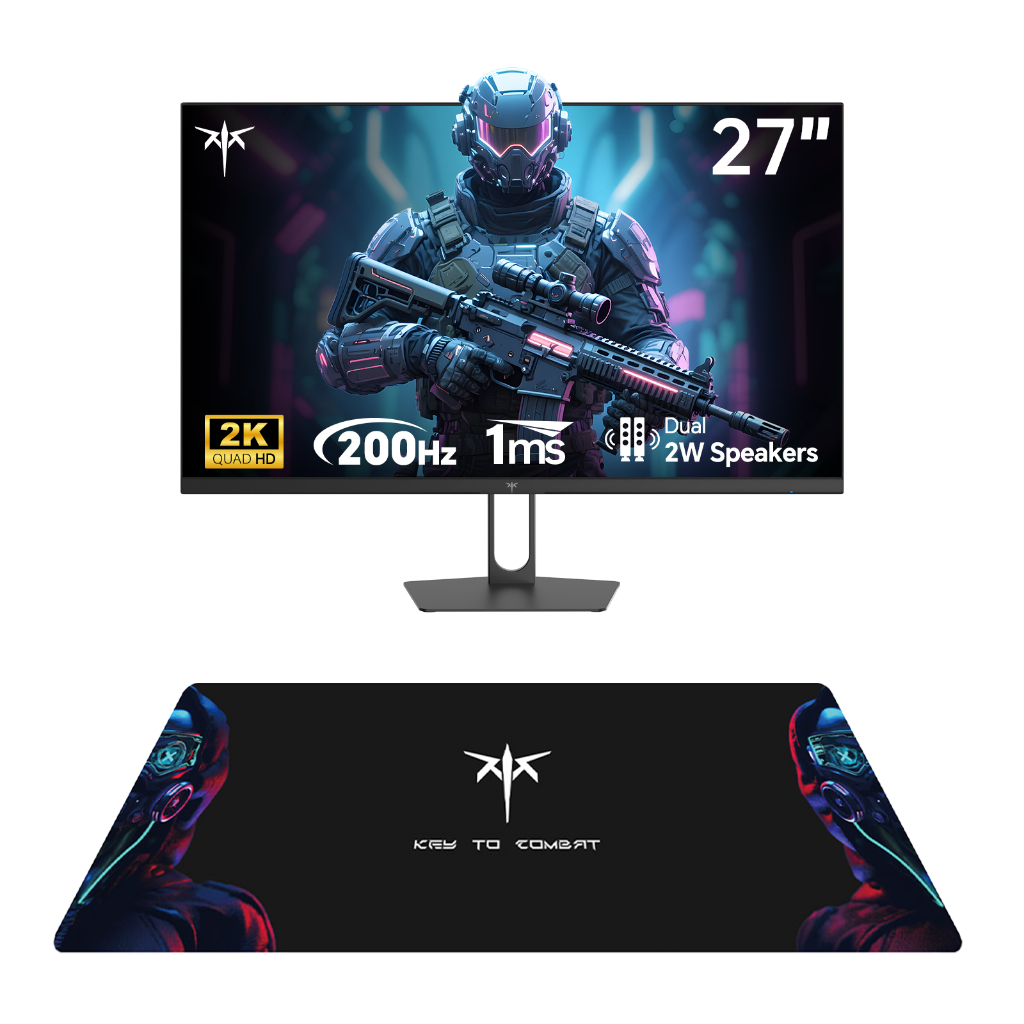 KTC 27" 2K QHD 2560*1440 HDR400 144Hz / 200Hz IPS Monitor พร้อมแผ่นรองเมาส์, Oc 210Hz & 1ms, Bulit-i