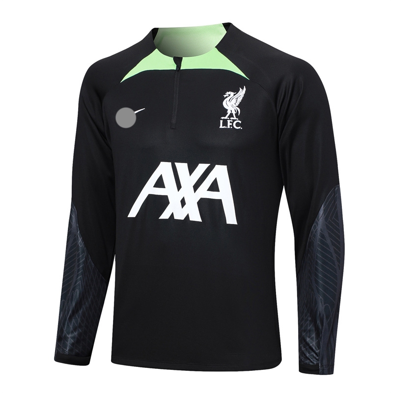 23-24 LFC สีดําแขนยาวเสื้อฝึกซ้อมขนาดบวกครึ่งซิป Street Casual เสื้อกันหนาวผู้ชาย