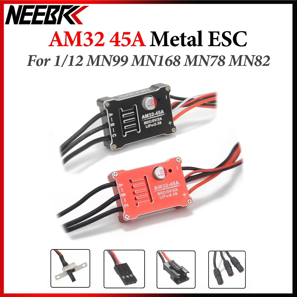 NEEBRC AM32 45A โลหะ ESC SM3.0 ปลั๊กสําหรับ 1/12 RC รถ Crawler MN99 MN168 MN78 MN82
