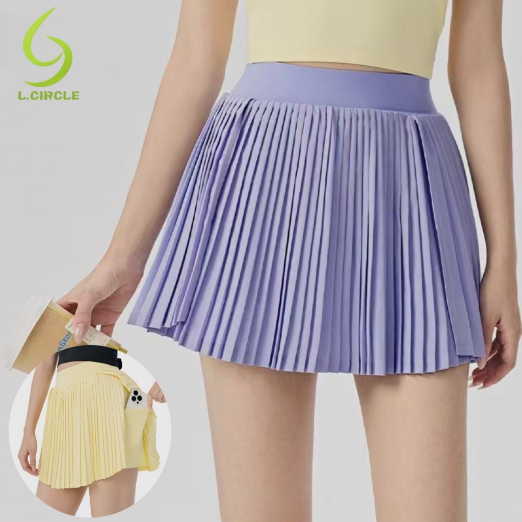 L.CIRCLE Yoga Sport Skirt High เอว Organ จีบ