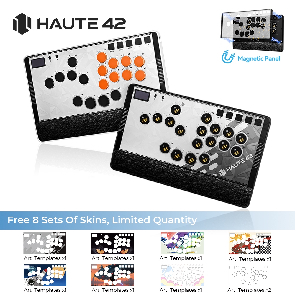 คอนโทรลเลอร์อาร์เคด Haute42 C-AT ไม่มีจอยสติ๊ก พร้อมแหวนไฟ RGB เข้ากับเครื่อง PC/PS3/PS4/Switch