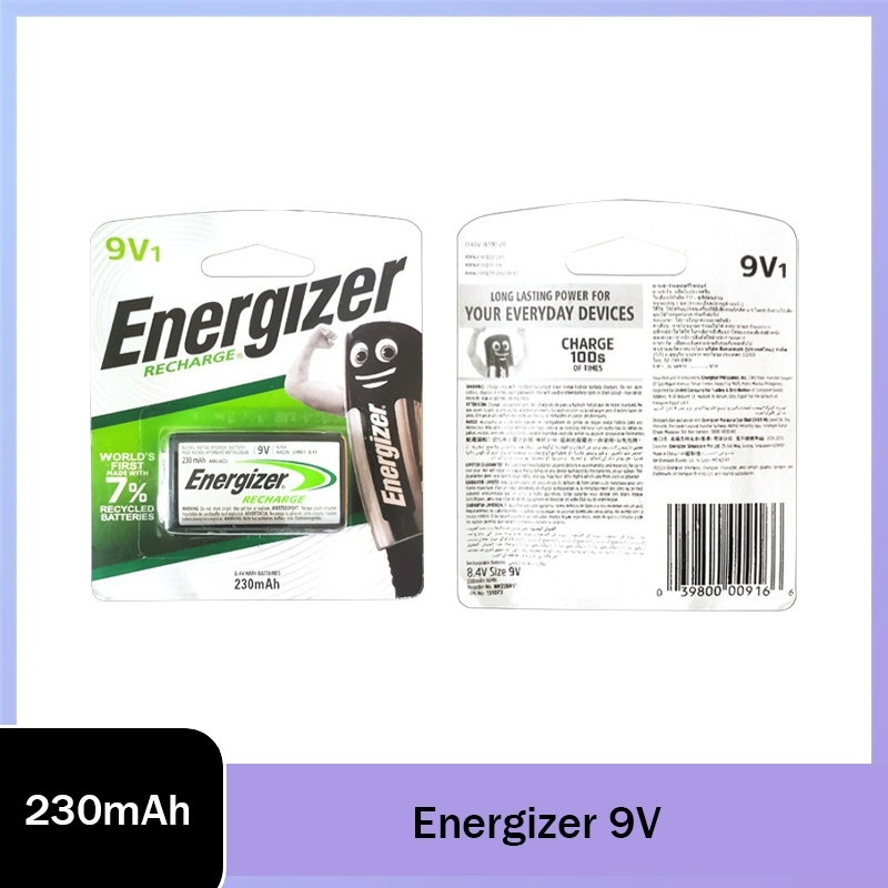 แบตเตอรี่แบบชาร์จไฟได้ 1 ชิ้น/แพ็ค Energizer 9V