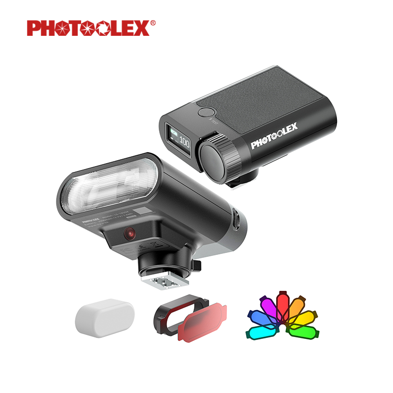 PHOTOOLEX ไฟแฟลชกล้องมินิ GO1 GN16 2000mAh ชาร์จเร็ว10W 5600K ปรับ10ระดับ M/S1/S2 700+ครั้ง