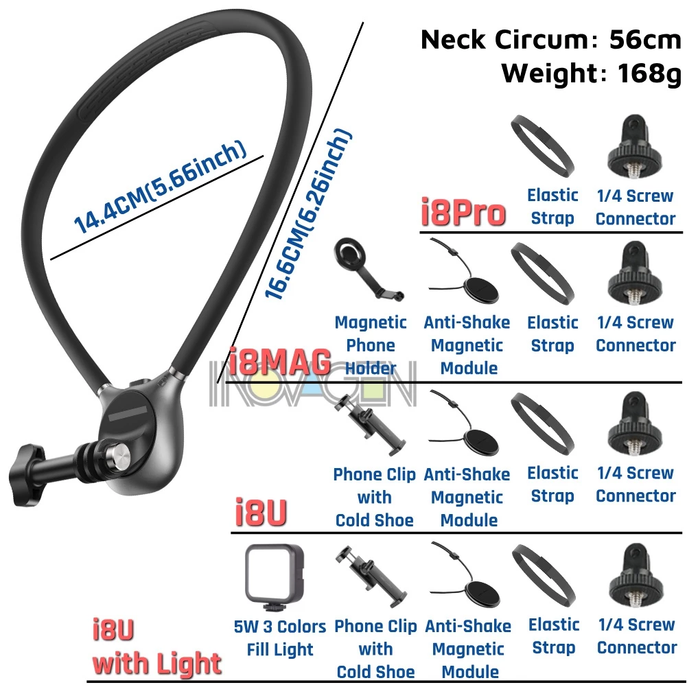 INOVAGEN New Gen Magnetic POV Neck Mount สําหรับ GoPro, DJI, Insta360 & Phone, Anti-Shake & Fill Light Compatible,Elastic Strap, Neck Mount Phone Holder thumbnail 10