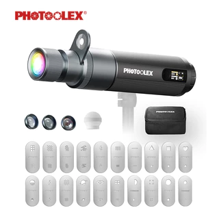 PHOTOOLEX 12W ไฟฉายถ่ายภาพ Pro ชุดสี RGB 3500-7000K CRI 96+ แผ่นโกโบ 20แผ่น ควบคุมผ่านแอป การถ่ายภาพ