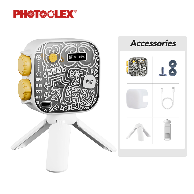 PHOTOOLEX TOFU Light ไฟไลท์เติมสี RGB สีเต็มรูปแบบ สไตล์กราฟิที 2500-9900k 2500mwh CRI 95+ พกพา