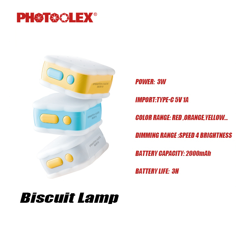 PHOTOOLEX ไฟแพนเค้ก ปรับอุณหภูมิสี 5 ระดับ เอฟเฟกต์แสงแบบไดนามิก 7 แบบ แบตเตอรี่ 2000mAh อินเทอร์เฟซ