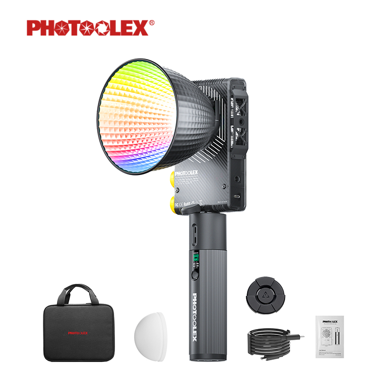 PHOTOOLEX Q100C ไฟวิดีโอ RGB สีเต็ม สี 36000 ดัชนีสี 96+ 2700-6500K เอฟเฟกต์ 21 ควบคุมกลุ่มไร้สาย