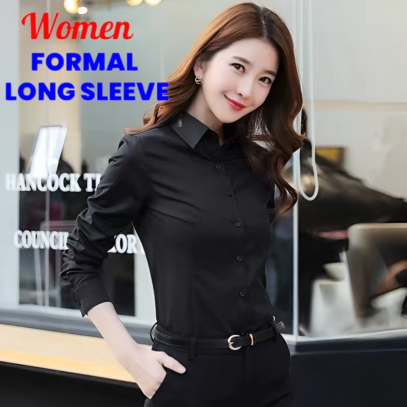 เสื้อเชิ้ตทางการสีทึบของผู้หญิง, เสื้อเชิ้ตแขนยาวด้านหน้ากระดุมสําหรับสํานักงานและทํางาน, แขนสั้นสีขาวพร็อพด้านบน