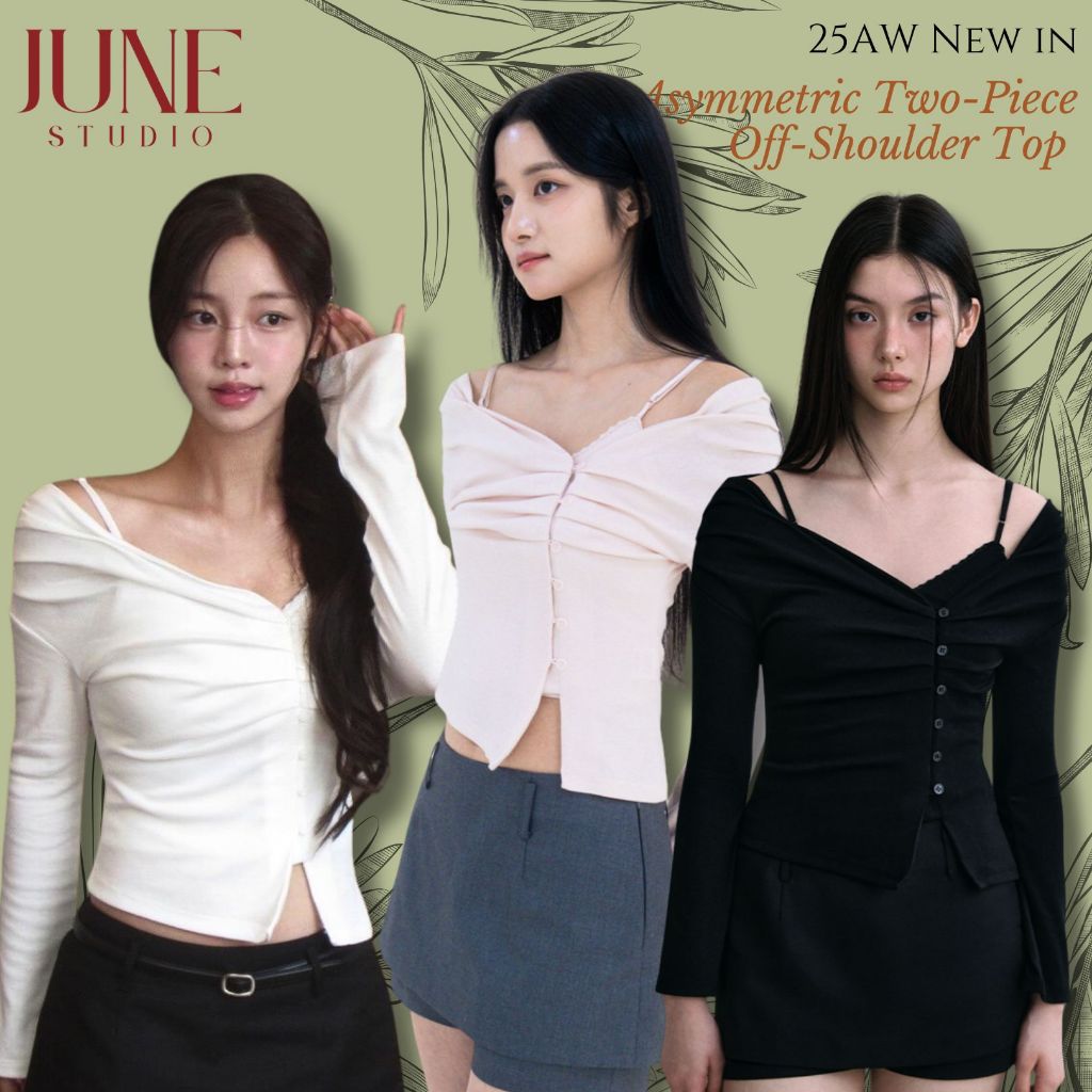 [June Studio] คาร์ดิแกนสลิงปิดไหล่ Blended Plaindไม่สมมาตร Suit Slim