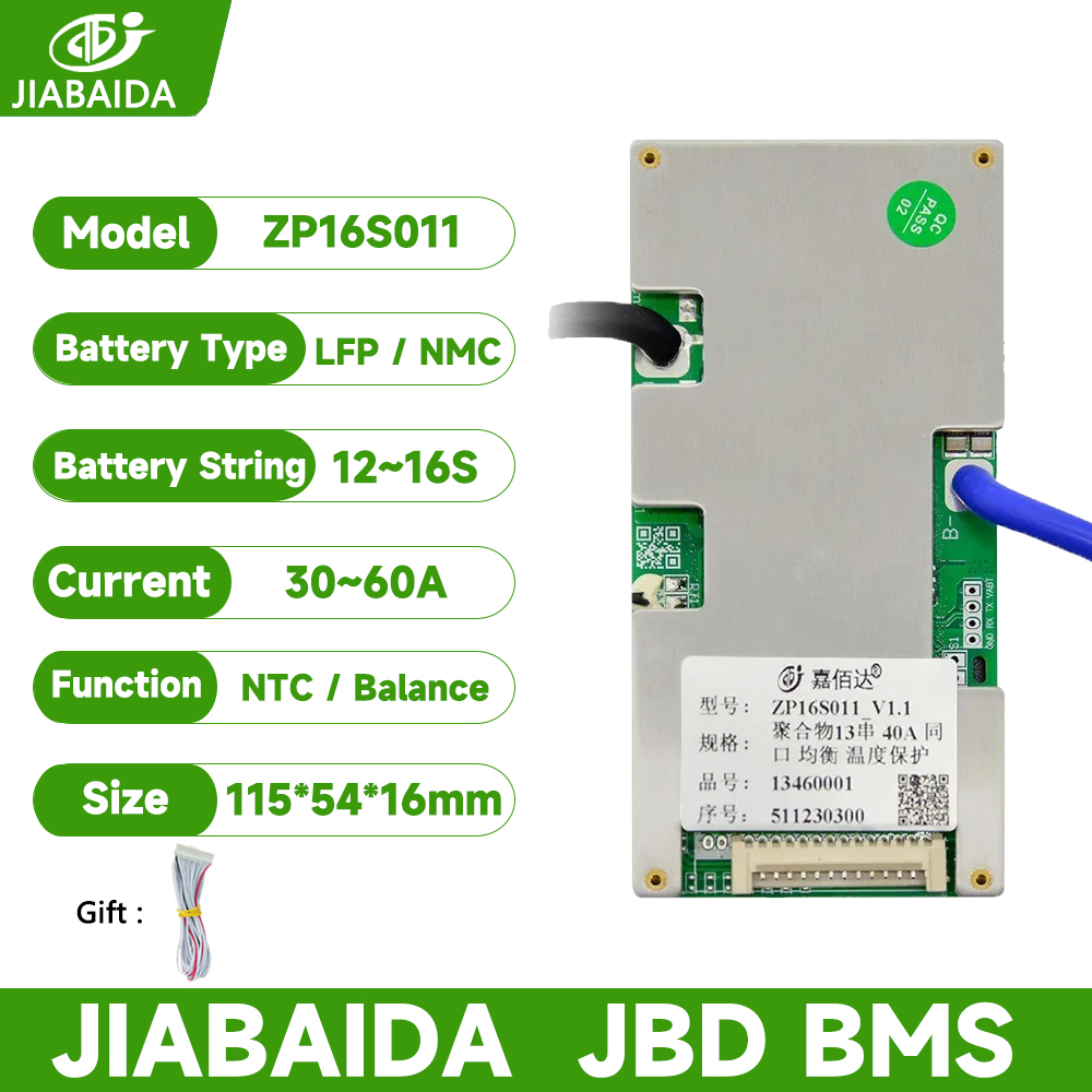 JBD BMS พร้อม Balance Li-ion 13S 14S 48V 16S LiFePo4 30A 50A 60A Discharge Current ปกป้อง JIABAIDA