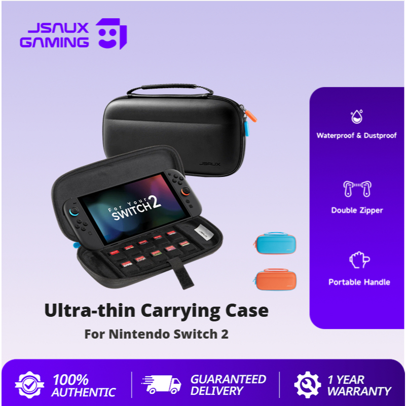 JSAUX กระเป๋า for Nintendo Switch 2 าพกพาบางเฉียบสีสันสดใสเข้ากันได้กับ Nintendo Switch 2 Bag กระเป๋าถือ 10 เกมตลับหมึกป้องกัน กระเป๋าเก็บของ BG0119