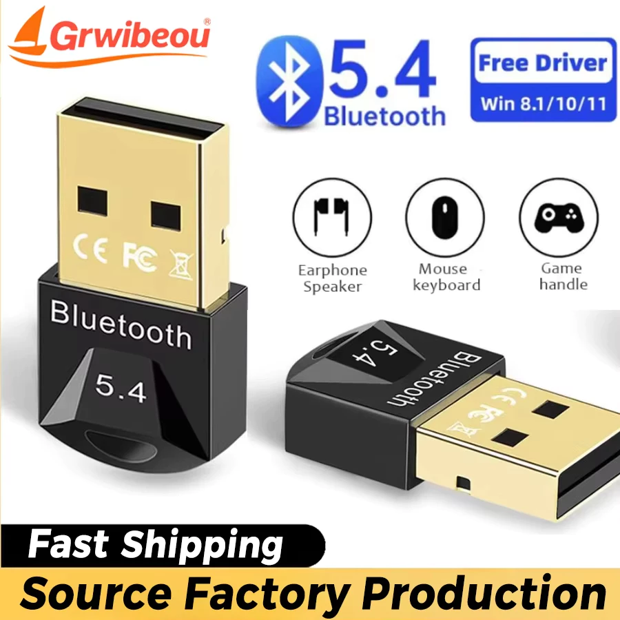 อะแดปเตอร์บลูทูธ USB Bluetooth 5.4 สําหรับ PC Dongle Adaptador เมาส์ไร้สาย Keyborad Music Audio Receiver เครื่องส่งสัญญาณ USB