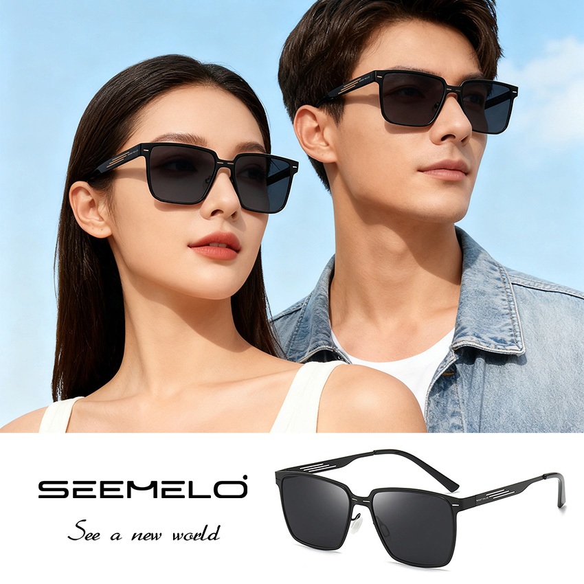 SEEMELO ผู้ชายแว่นกันแดดโพลาไรซ์แว่นกันแดดกรอบสี่เหลี่ยมคลาสสิกขับรถแว่นกันแดด ยูวี400สะอาดวิสัยทัศน์เปลี่ยนสีแว่นกันแดดขี่จักรยานขี่วิ่งแว่นตาส